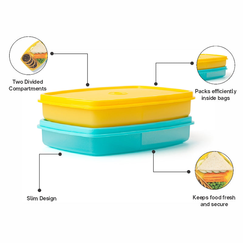 Tupperware Slim Divided Lunch Container (Set of 2), Yellow & Blue