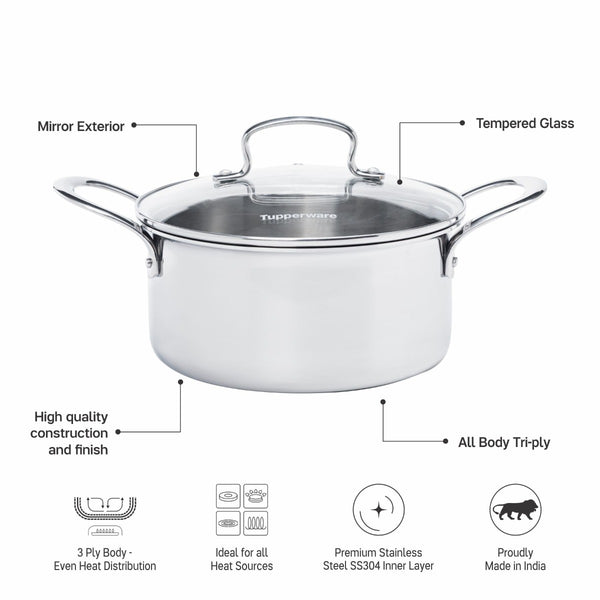 Trayam Casserole 3.1 Ltr With Glass Cover Lid