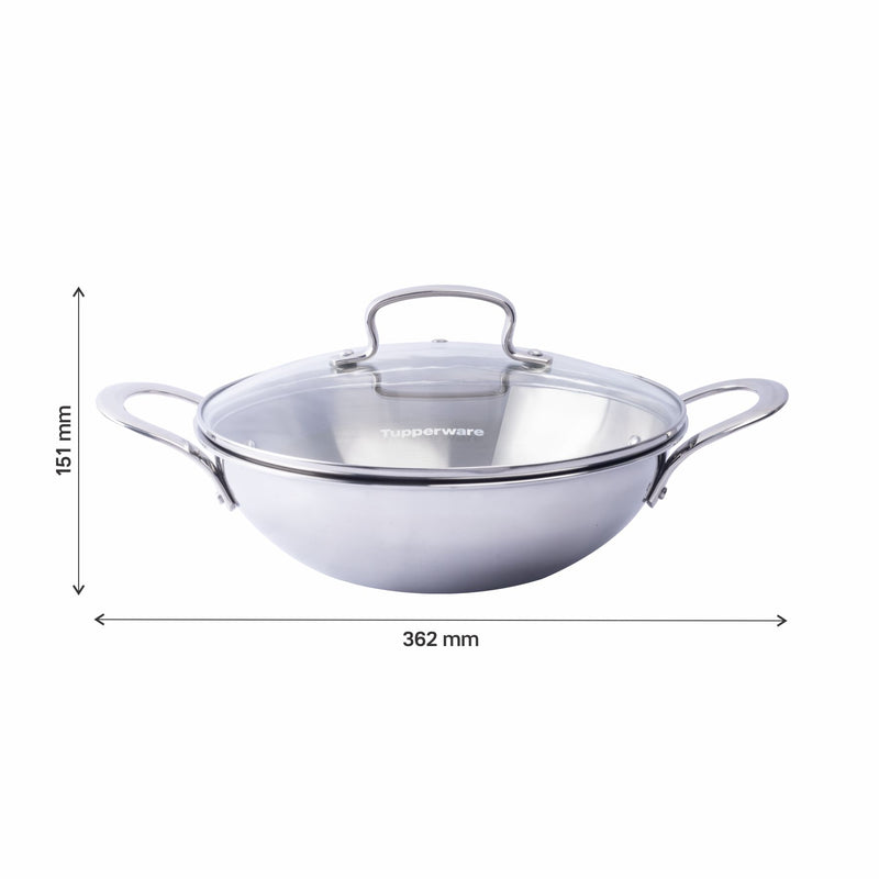 TUPPERWARE TRAYAM KADHAI 24CM WITH GLASS COVER LID