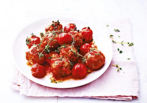 Meatballs and Cherry Tomato Gratin